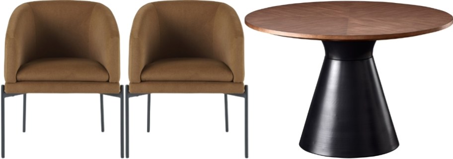 two brown dining chars and a round dining table