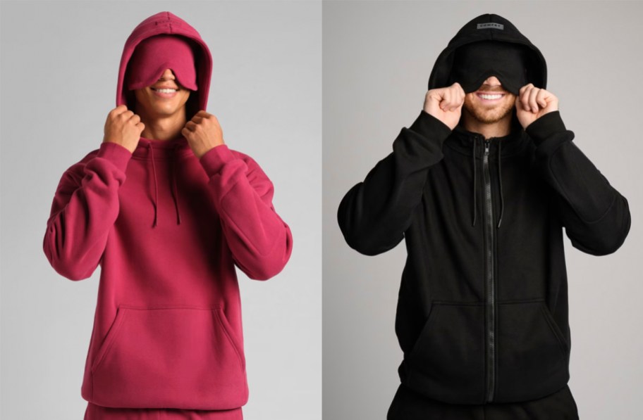 women wearing red and black hoodies