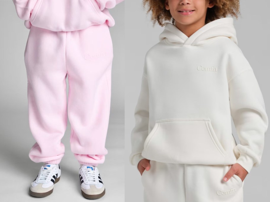kids wearing pink pants and white hoodie