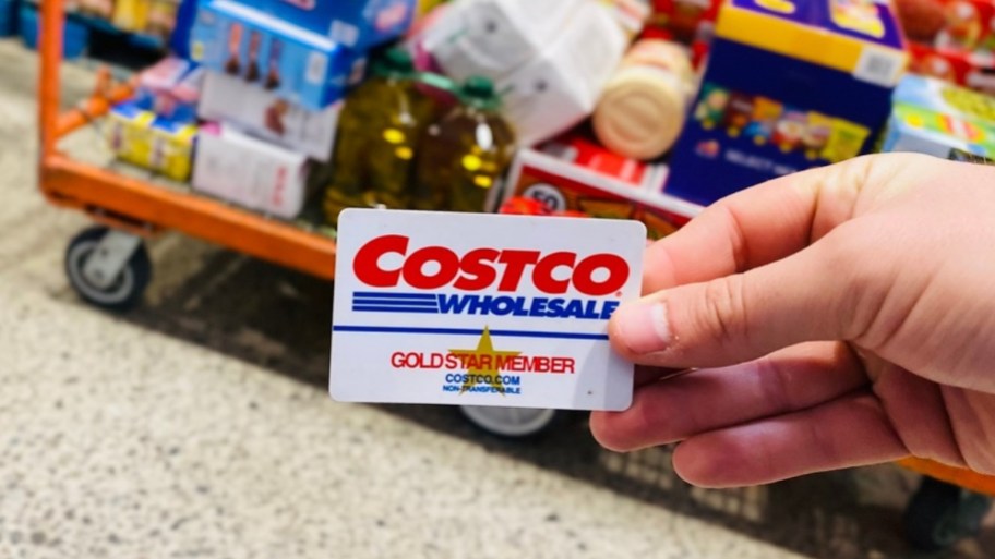 an hand holding a costco card