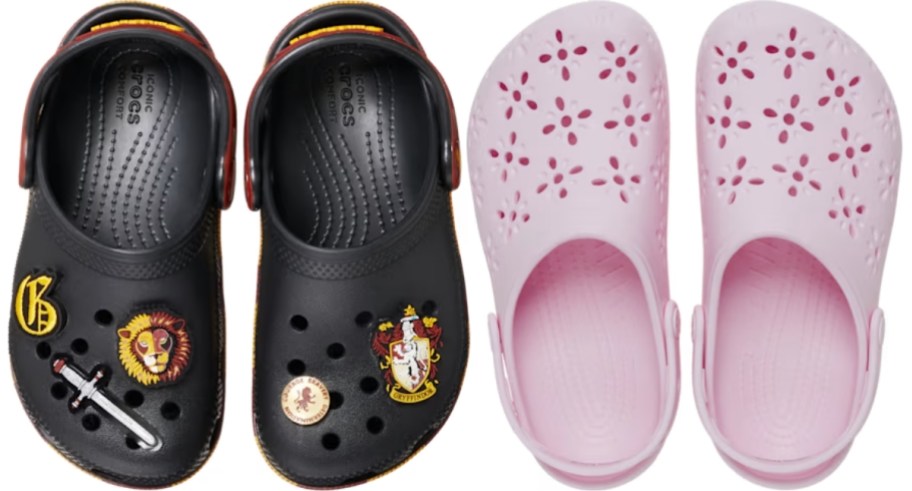 toddler harry potter crocs with a pair of womens pink floral cutout crocs