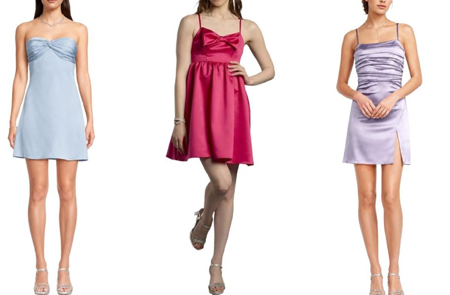 3 women in fancy mini dresses