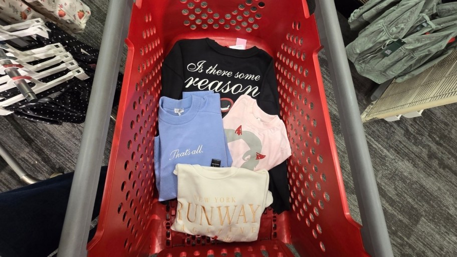 graphic tops in a target cart