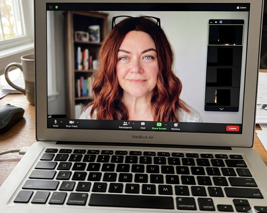 woman's face on zoom call