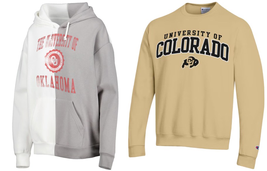 gray and yellow college hoodie and sweatshirt 