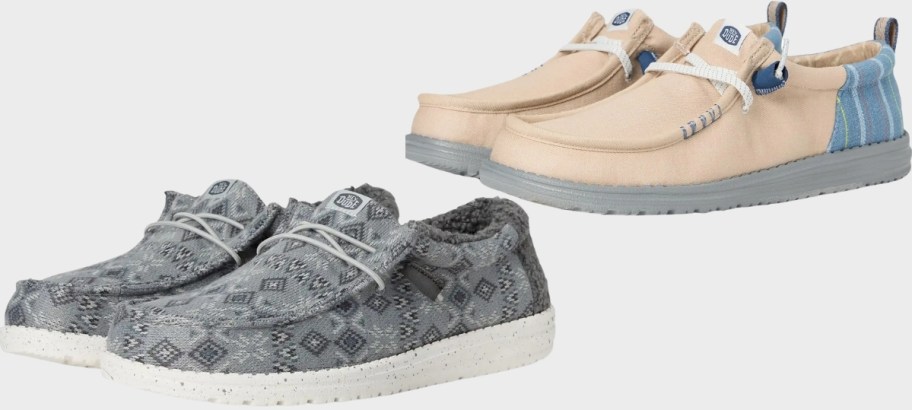 two pair of hey dude mens shoes in 2 different styles