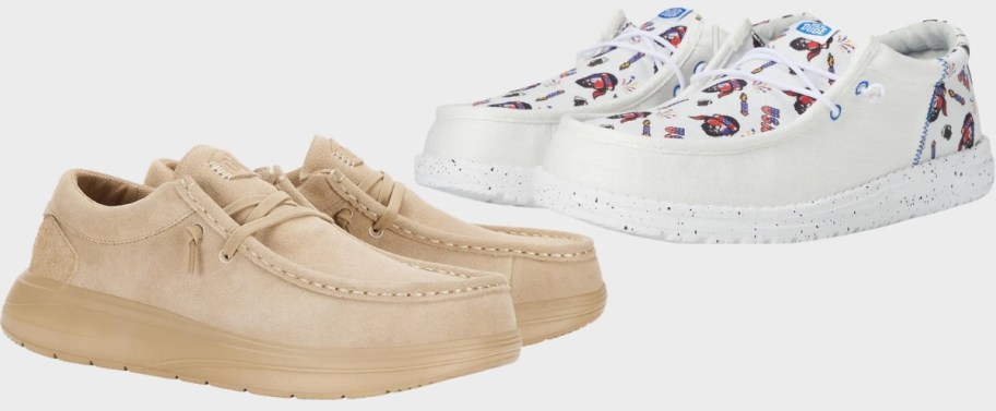 two pair of hey dude mens shoes in 2 different styles