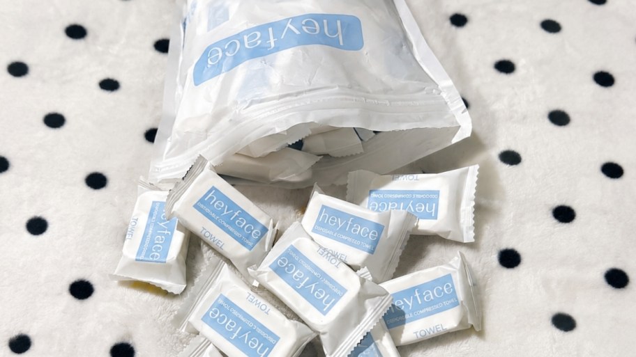 a bag of hey face disposable towels