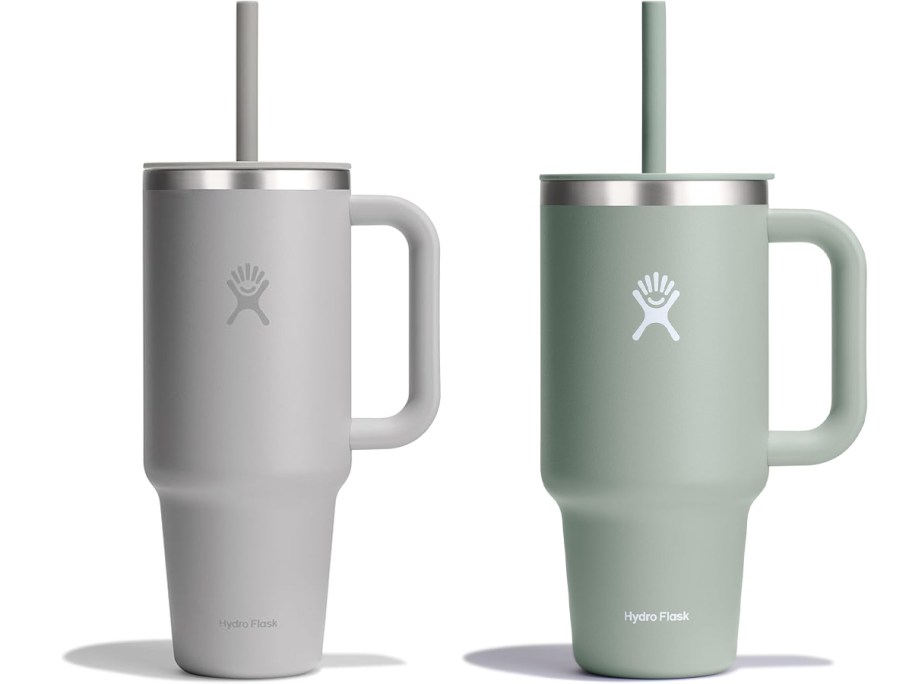 gray and green tumblers 