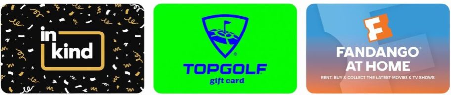 بطاقات الهدايا العينية وtopgolf وfandango