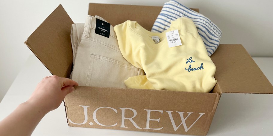 j crew box with clothes inside 