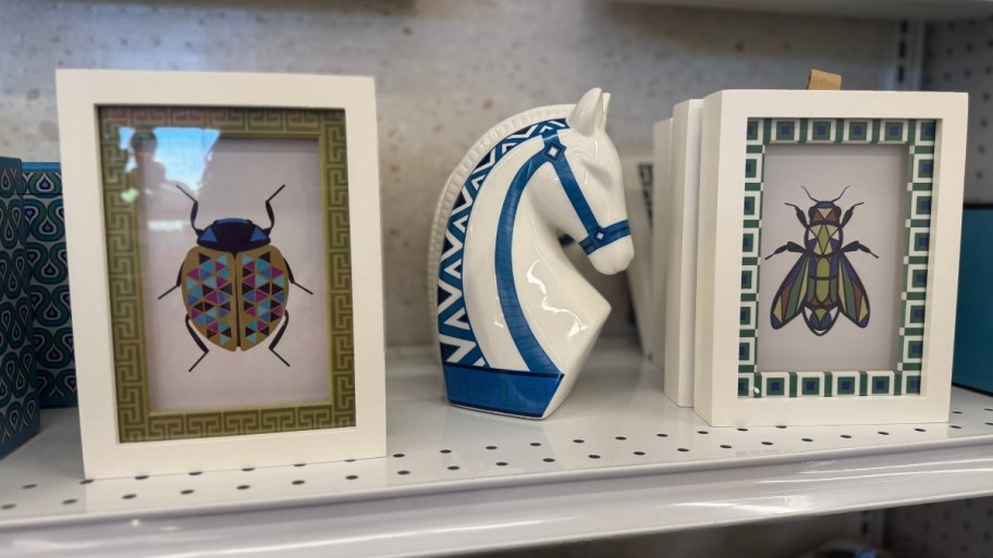 wall decor and tabletop art on a store shelf