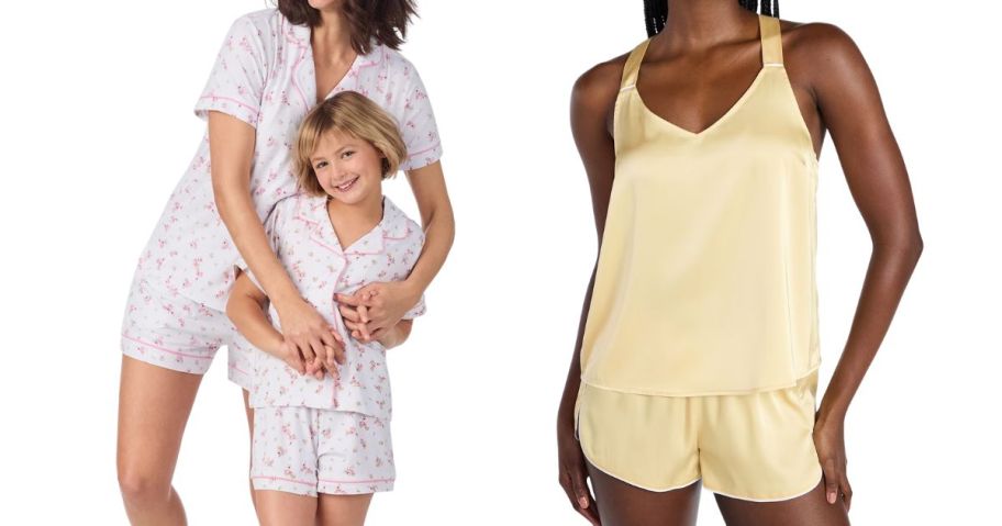 two women and a child wearing joyspun pajama sets