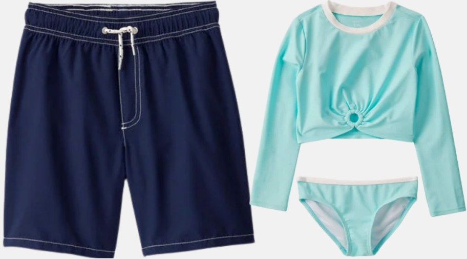 KIds swim trunks and 2 iece