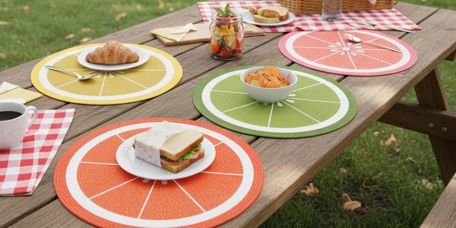 fruit placemats on picnic table