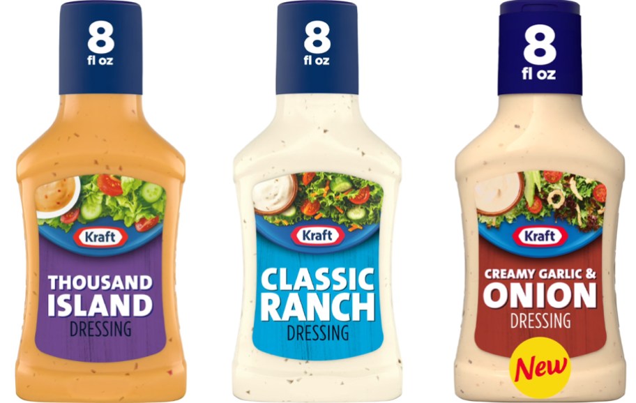 three bottles of kraft dressing