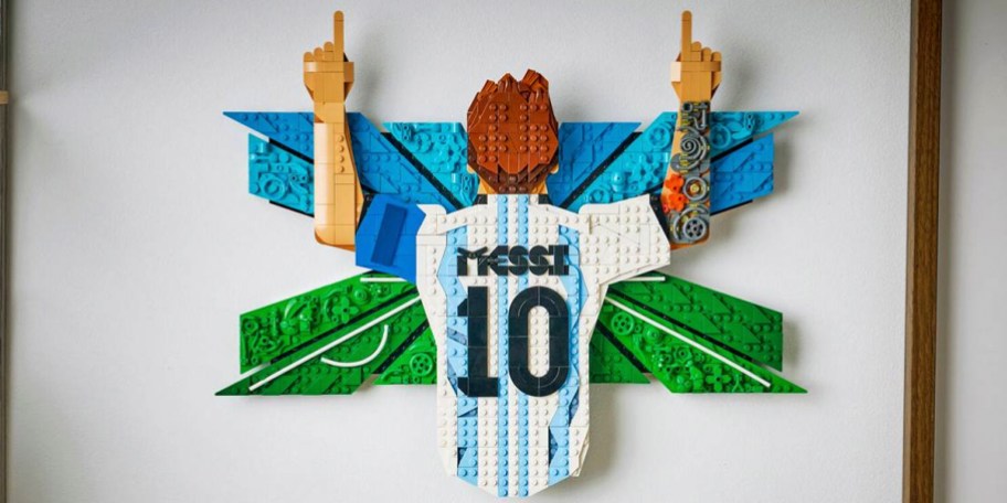 lego messi set hanging on wall