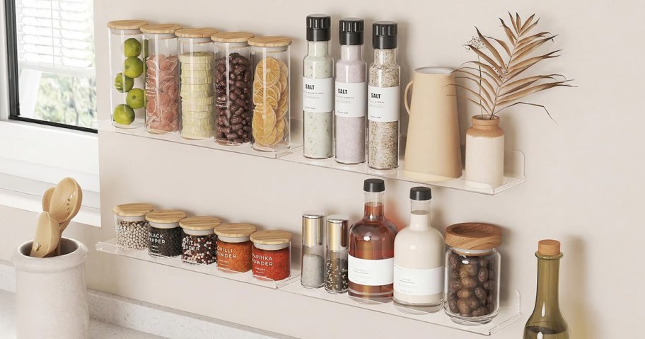 Transparent floating shelf with spices