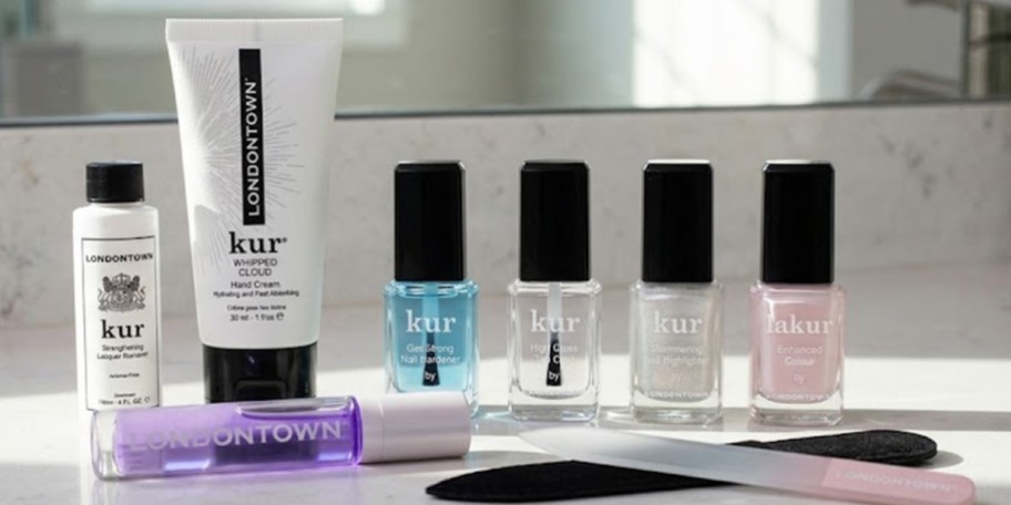londontown nail polish, lotion, and products on counter