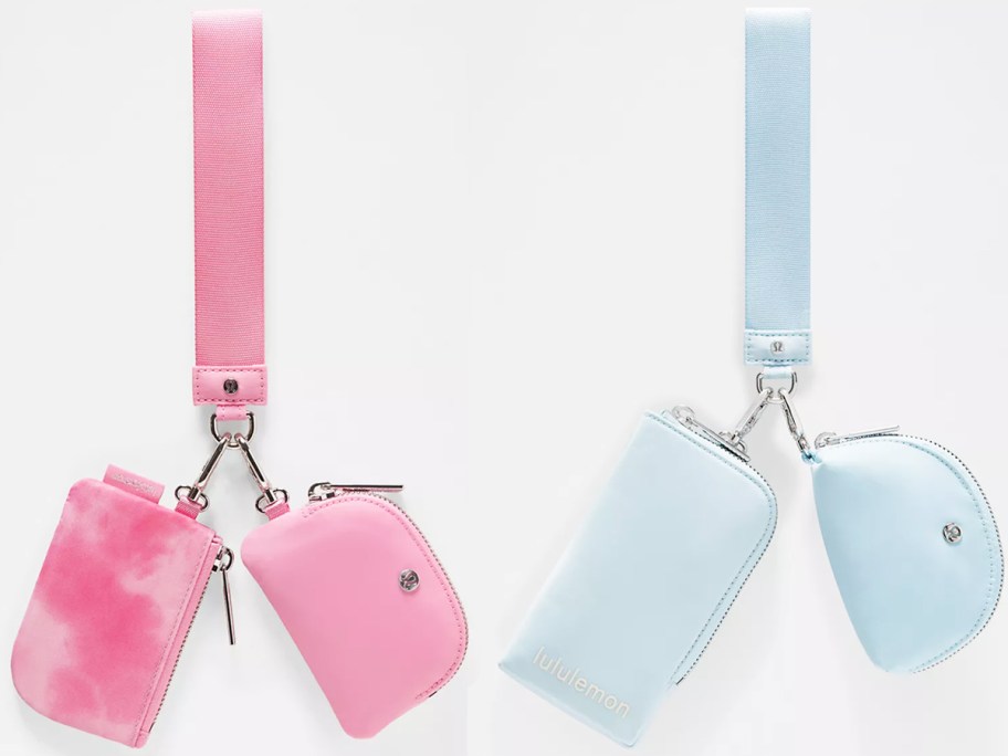 pink and light blue lululemon dual pouch wristlets