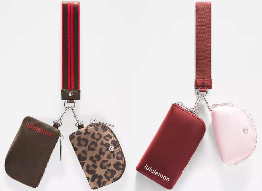 brown and red lululemon dual pouch wristlets