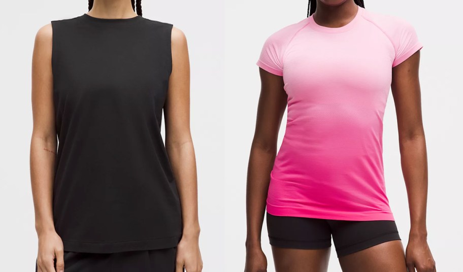 women in black tank and pink ombre t-shirt