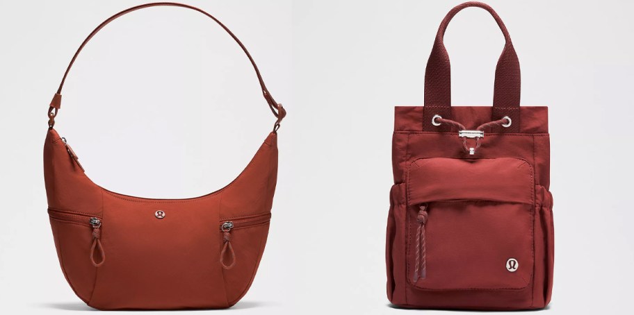 red shoulderbag and drawstring bag 