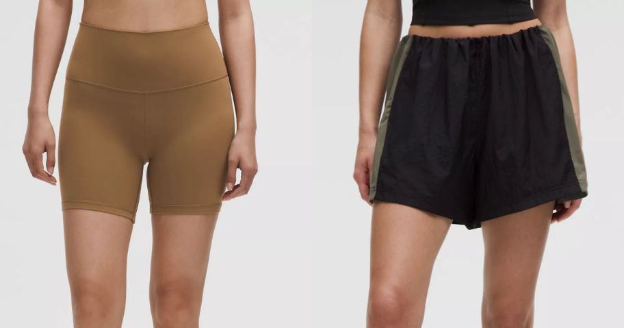 Stock images of two women wearing lululemon shorts