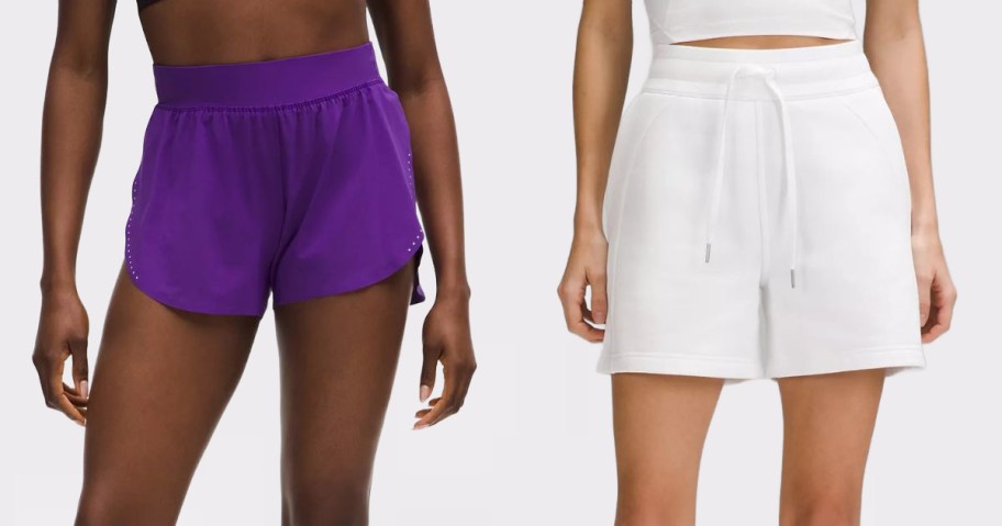 Stock images of two women wearing lululemon shorts