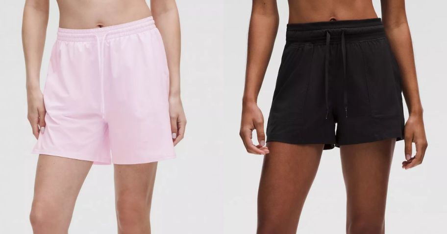 stock images of two women wearing lululemon shorts