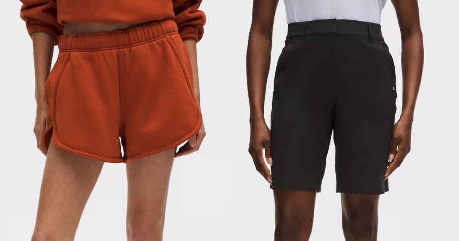 stock images of two women wearing lululemon shorts