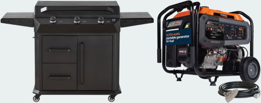a propane grill and a generator