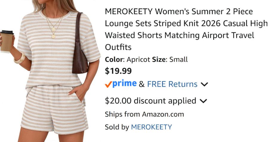 woman wearing striped shirt next to Amazon pricing information