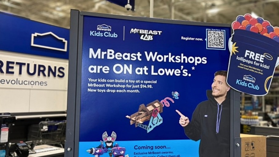 a mr beast workshop sign in a lowes store