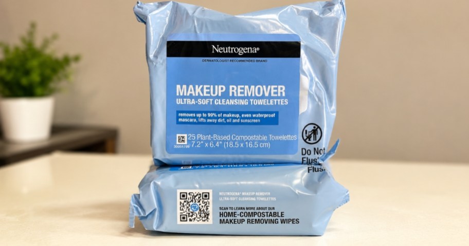 two packs of Neutrogena Makeup Wipes on a counter