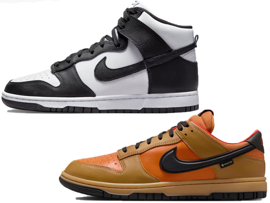 black and white, and brown nike dunk shoes 