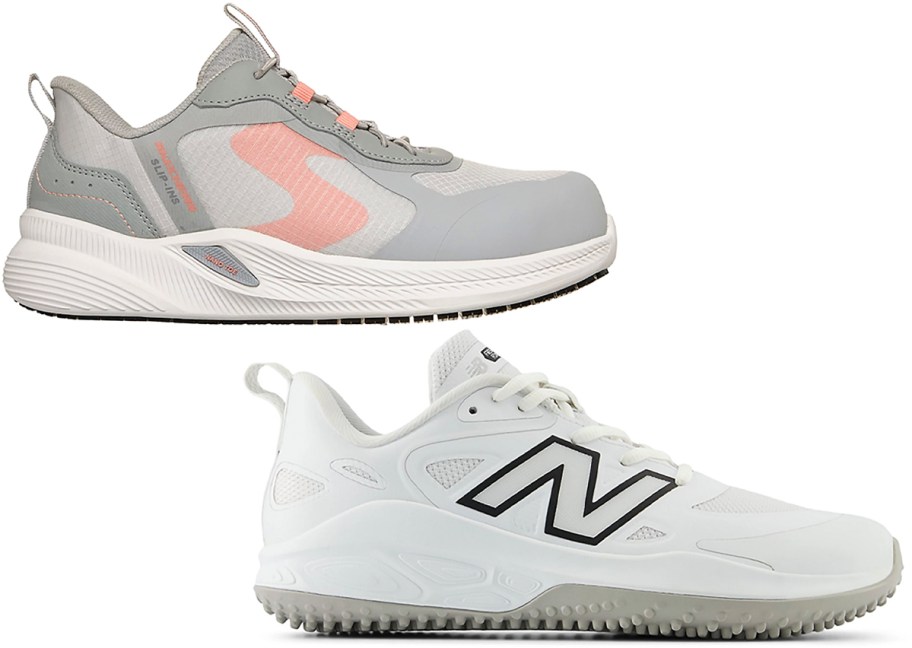 gray nikes and white new balance shoes