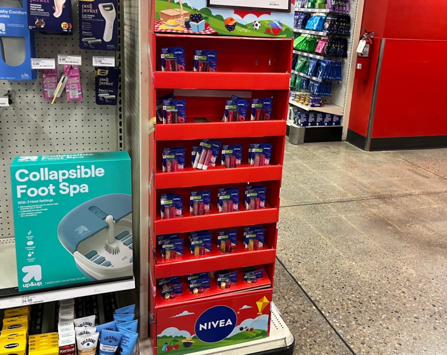display of nivea lip balms in a target store