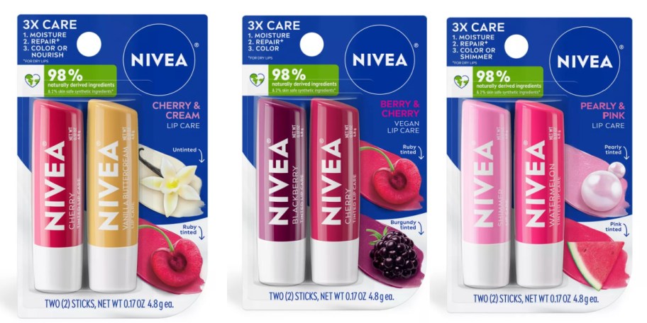 three lip balm packs of two