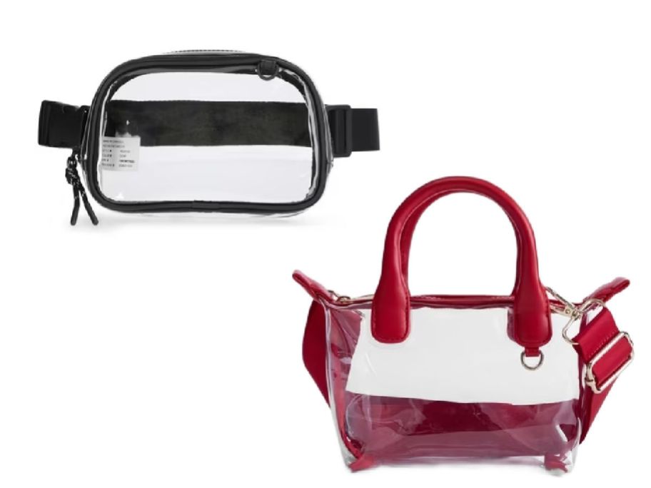 2 clear tote bags on a white background