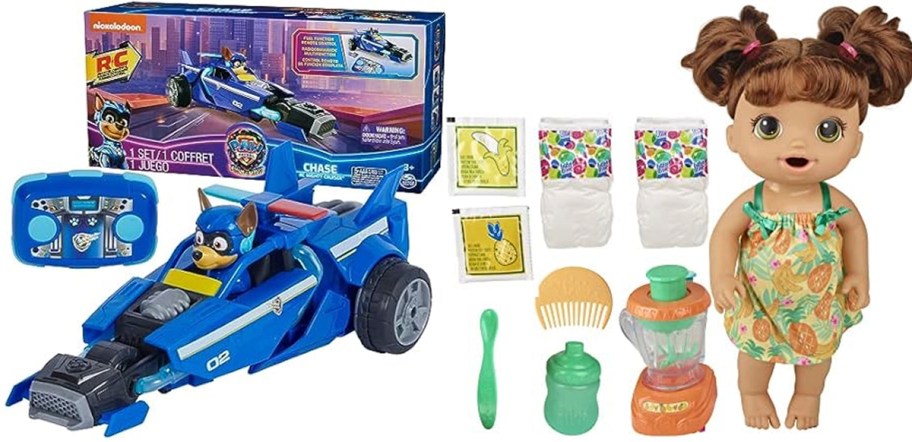 paw patrol car and baby alive doll with accessorries 