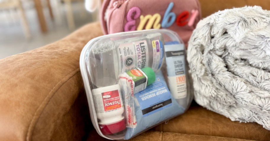 personal care products in a clear bag