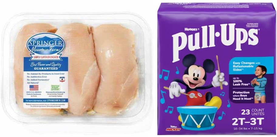 chicken breasts and huggies pull ups