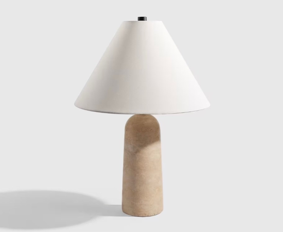 travertine table lamp with triangle white lamp shade