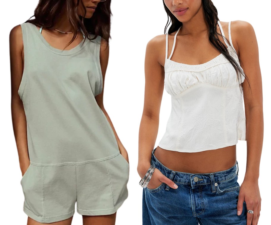 woman in a romper and a woman in a smicked tank top