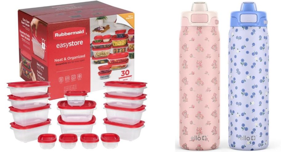 Rubbermaid pack next to Ello Pop drinks in colorful designs