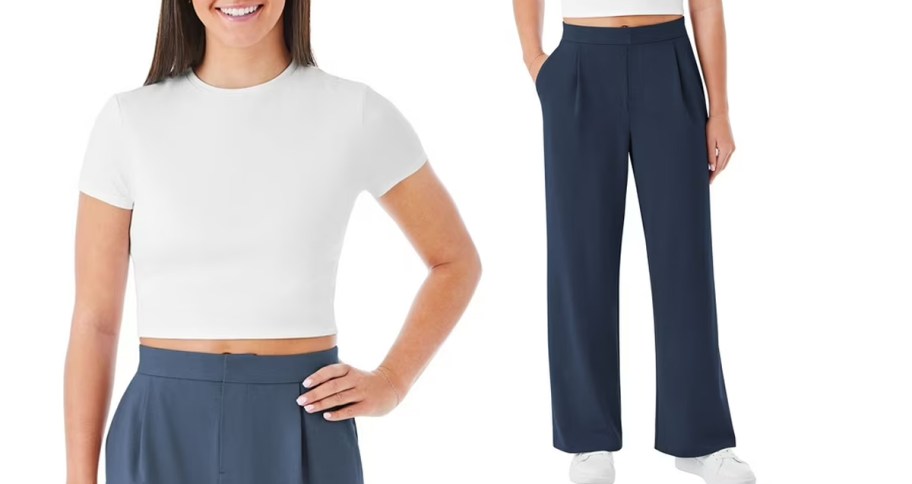 woman wearing white tee and blue pants 