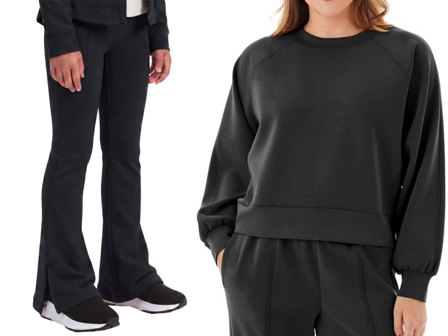 black leggings and sweatshirt