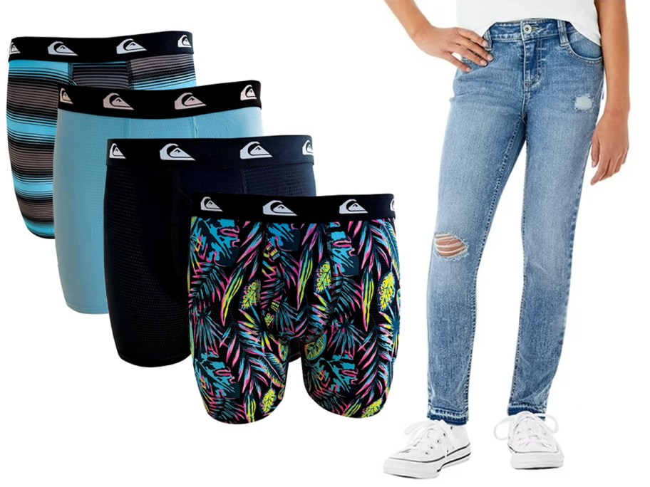 blue and black quicksilver boxers and girl wearing jeans 