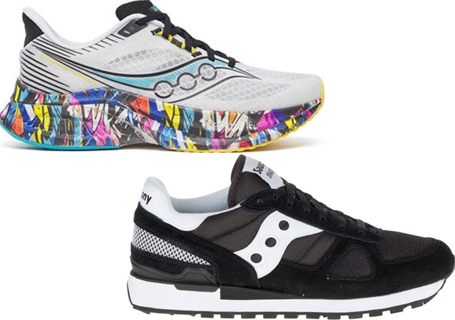colorful and black saucony shoes 